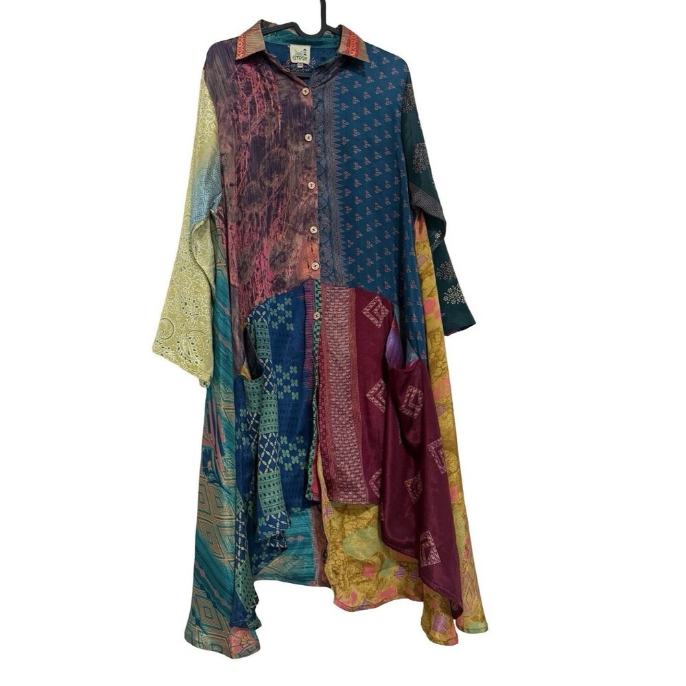 Jaded Gypsy Button Oversized  Patchwork  Button Long Dress Sz Free Size